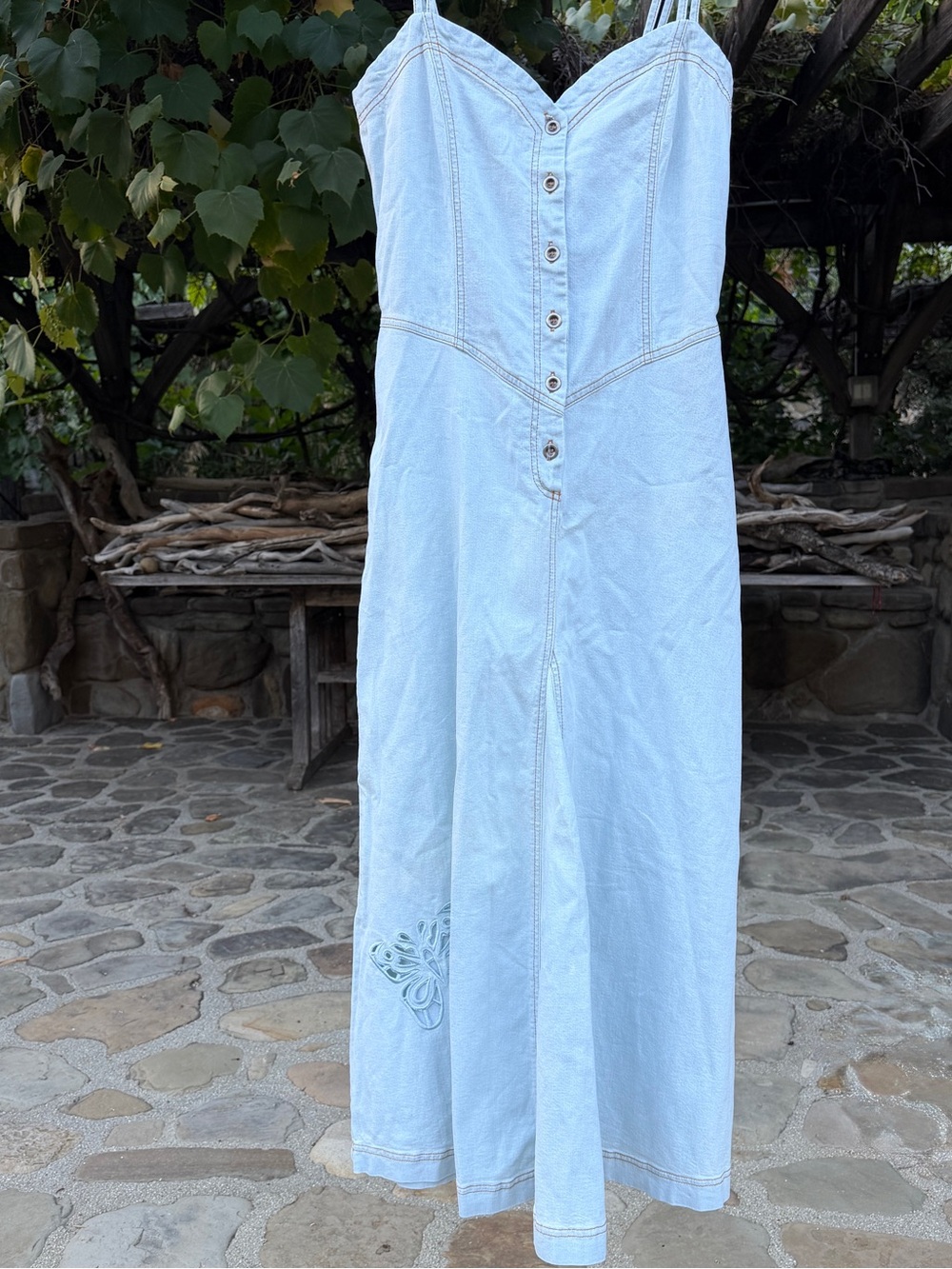 Vintage European Light Denim Dress / 80s 90s Lace-Up Jean Dress, Size M